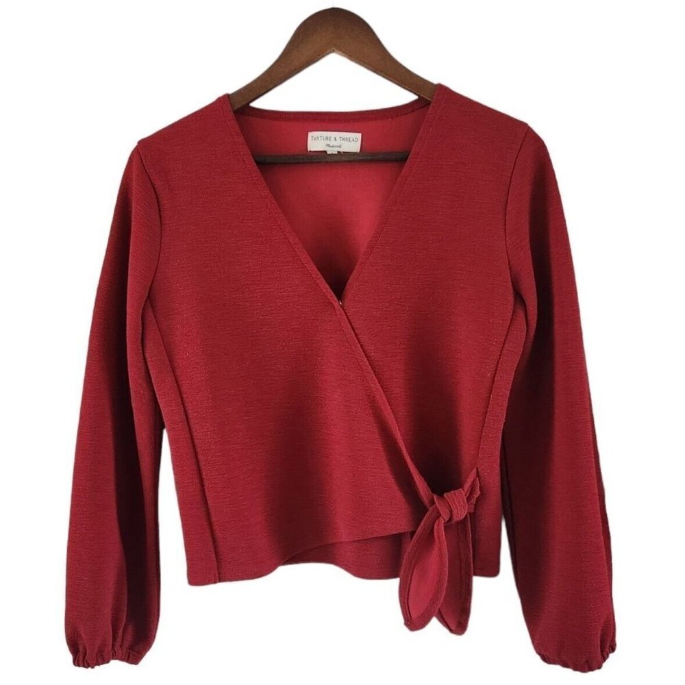 Texture & Thread Madewell Red Crepe V Neck Wrap Side Top Blouse Womens Size S - Picture 2 of 7
